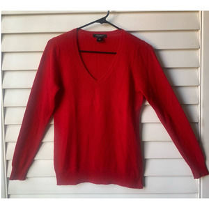 Ann Taylor Cashmere Red V-neck Pullover Sweater